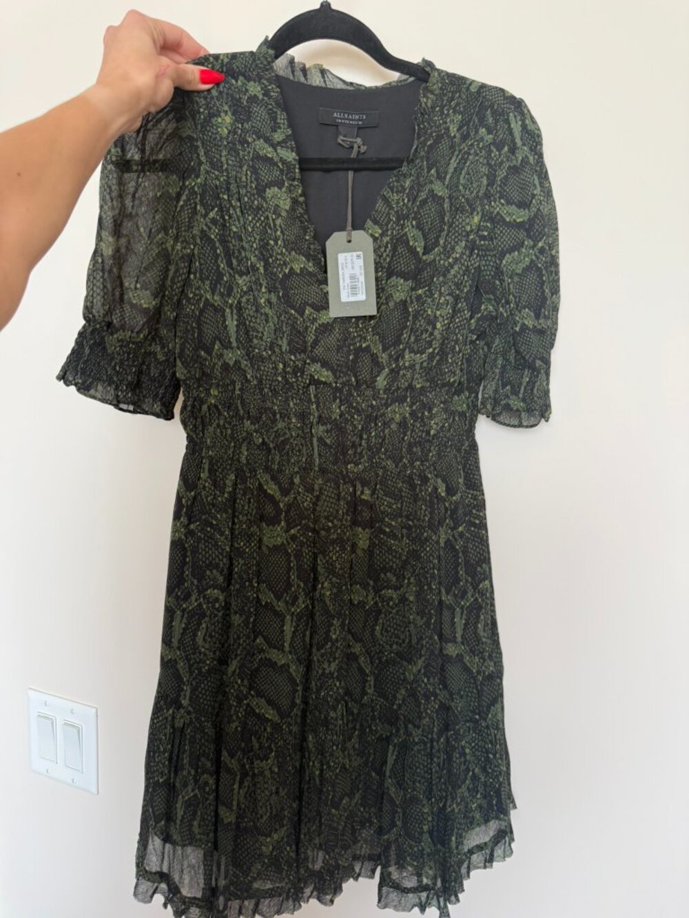 AllSaints Via Tamora Snakeskin Print Puff Sleeve Minidress